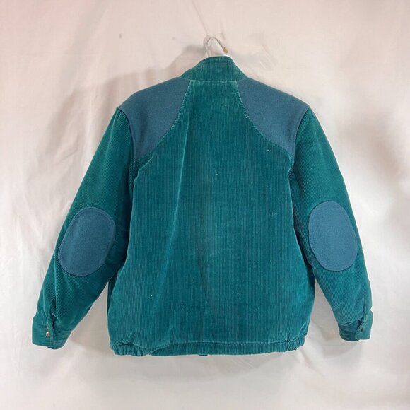 Vintage Corduroy Bomber Jacket Teal Blue Womens w/ Elbow Patch 1980s 90s Duffel - Picture 4 of 8
